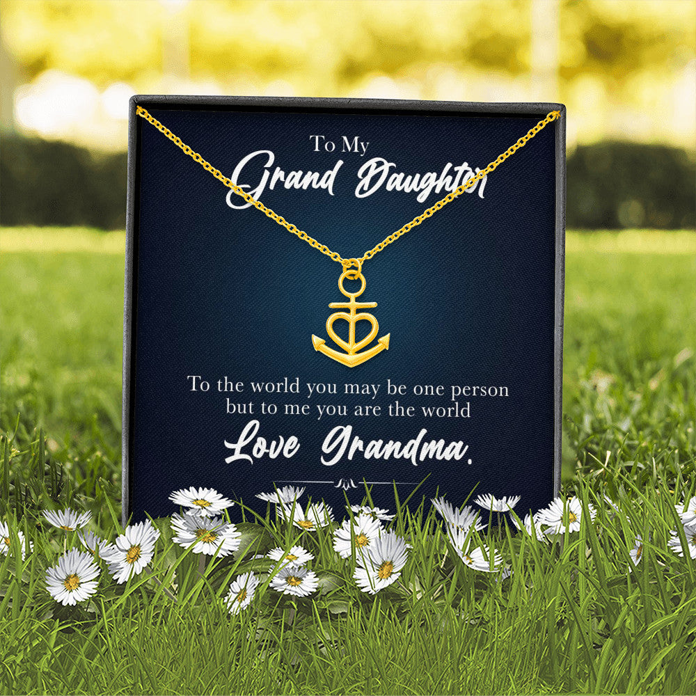 To My Grand Daughter - You Are The World | Artisan Crafted Heart Anchor Family Necklace & Message Card