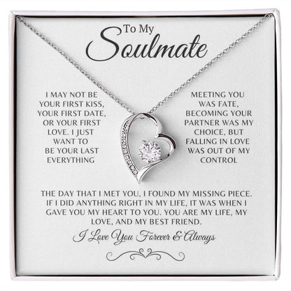 Soulmate Gift for Wife or Girlfriend, Fiance, 5th Anniversary Gift for Her, 14k White Gold Necklace
