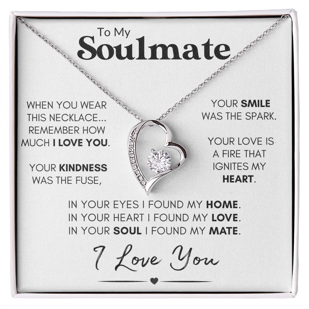 Soulmate Heart Necklace, Wife Valentine's Day Gift, Anniversary, 14k White Gold and Stainless Steel - 