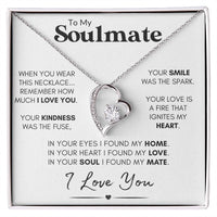 Soulmate Heart Necklace, Wife Valentine's Day Gift, Anniversary, 14k White Gold and Stainless Steel - "Found My Soulmate"