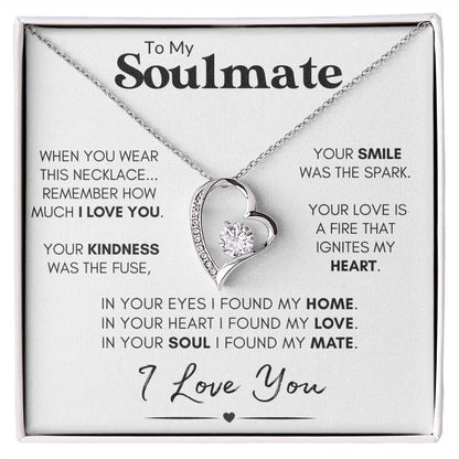 Soulmate Heart Necklace, Wife Valentine's Day Gift, Anniversary, 14k White Gold and Stainless Steel - "Found My Soulmate"