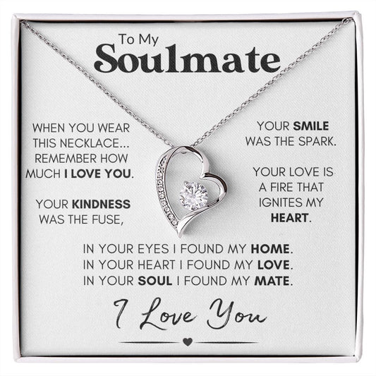 Soulmate Heart Necklace, Wife Valentine's Day Gift, Anniversary, 14k White Gold and Stainless Steel - "Found My Soulmate"