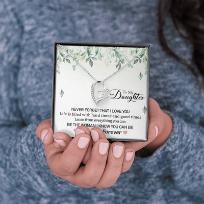 To My Daughter - Never Forget That I Love You | Stunning 14k Gold Forever Love Heart Necklace