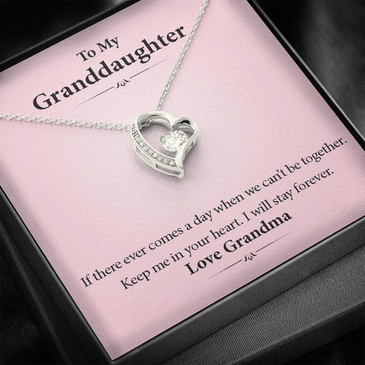 To My Daughter - I Will Stay Forever (Love, Grandma) | Stunning 14k Gold Forever Love Heart Necklace 14k White Gold Finish