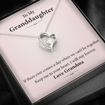 To My Grand Daughter - I Will Stay Forever (Love, Grandma) |  Stunning 14k Gold Forever Love Heart Necklace
