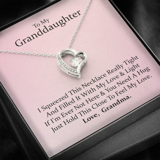 To My Grand Daughter - If I'm Ever Not Here (Love, Grandma) | Stunning 14k Gold Forever Love Heart Necklac 14k White Gold Finish