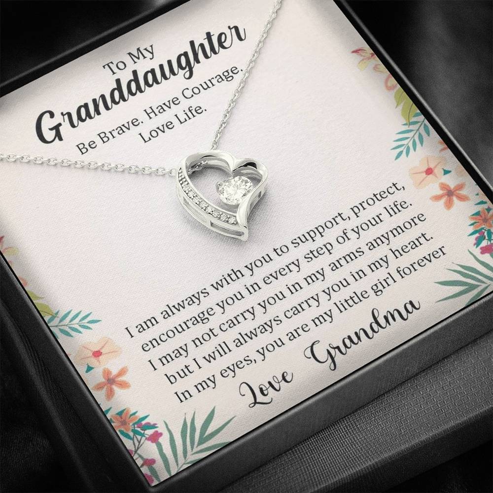 To My Grand Daughter - In Every Step Of Your Life (Love Grandma) Stunning 14k Gold Forever Love Heart Necklace