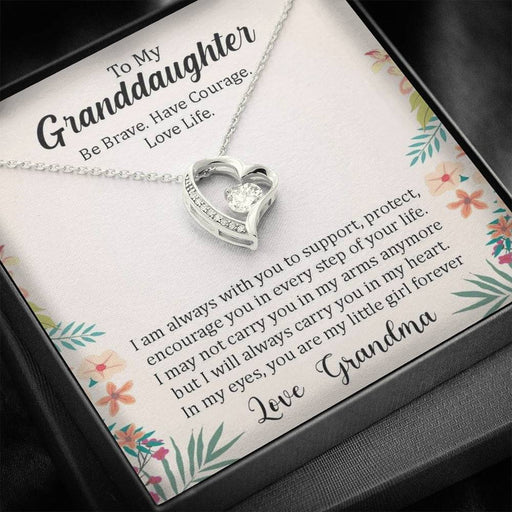 To My Grand Daughter - In Every Step Of Your Life (Love Grandma) Stunning 14k Gold Forever Love Heart Necklace 14k White Gold Finish