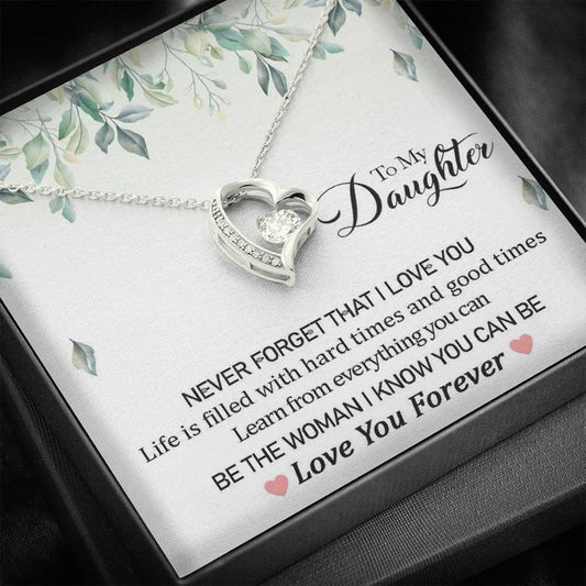 To My Daughter - Never Forget That I Love You | Stunning 14k Gold Forever Love Heart Necklace
