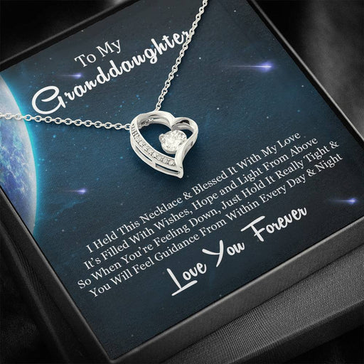 To My Grand Daughter - When You Are Feeling Low | Stunning 14k Gold Forever Love Heart Necklace 14k White Gold Finish