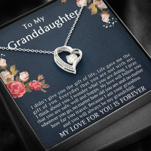 To My Grand Daughter - My Love Will Follow You | Stunning 14k Gold Forever Love Heart Necklace 14k White Gold Finish