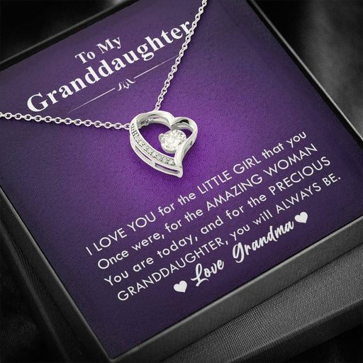 To My Grand Daughter - The Amazing Woman (Love, Grandma) | Stunning 14k Gold Forever Love Heart Necklace 14k White Gold Finish