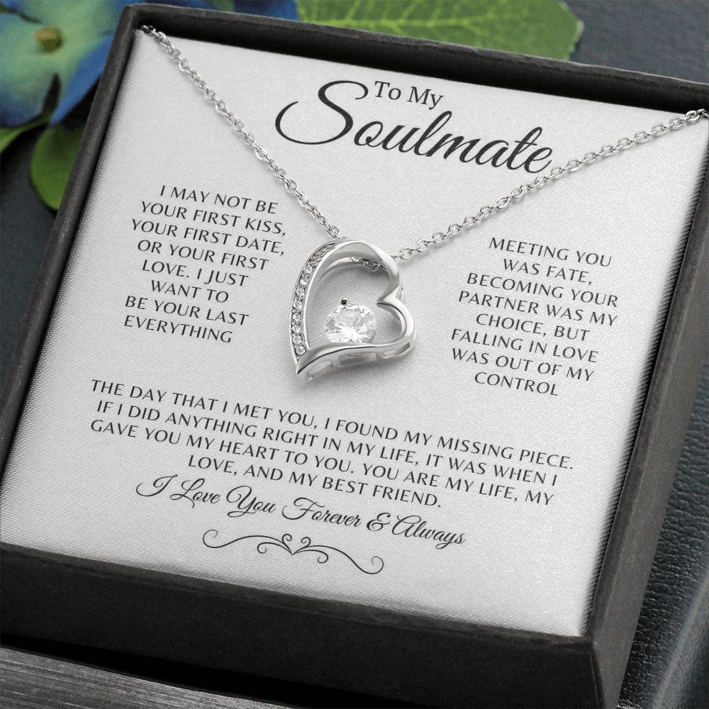 Soulmate Gift for Wife or Girlfriend, Fiance, 5th Anniversary Gift for Her, 14k White Gold Necklace