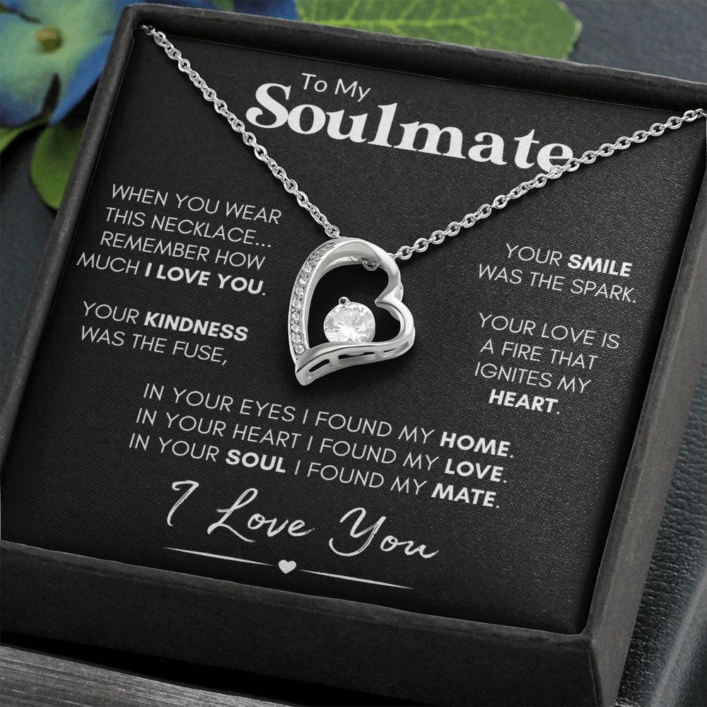 Soulmate Heart Necklace, 14k White Gold, Personalized Poem and Necklace Gift for Wife or Girlfriend