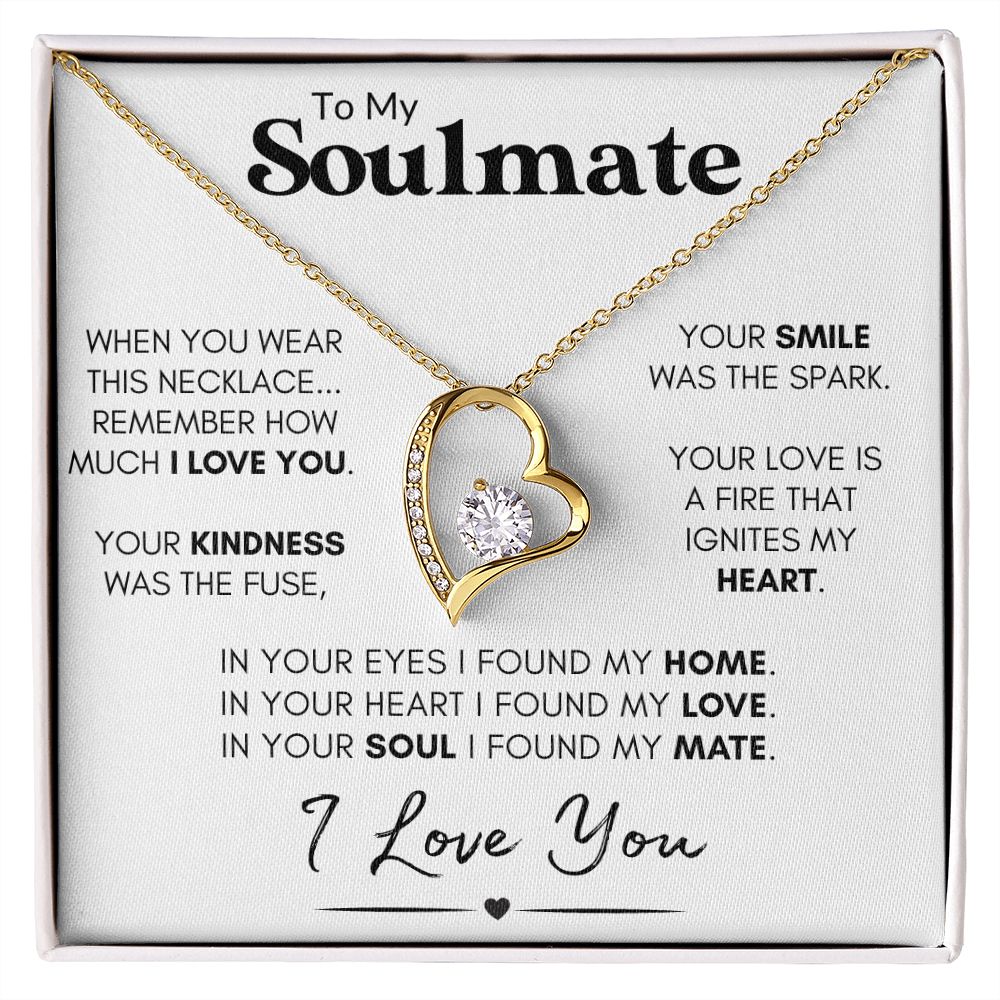 Soulmate Heart Necklace, Wife Valentine's Day Gift, Anniversary, 14k White Gold and Stainless Steel - 