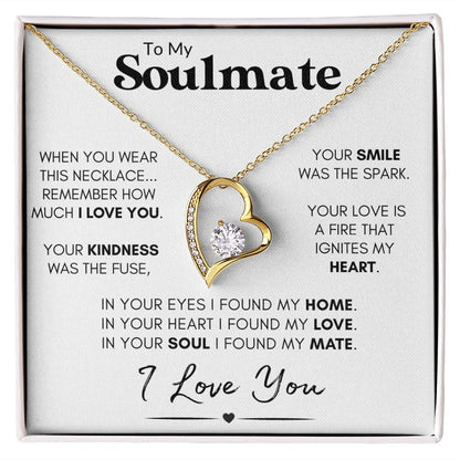 Soulmate Heart Necklace, Wife Valentine's Day Gift, Anniversary, 14k White Gold and Stainless Steel - "Found My Soulmate"