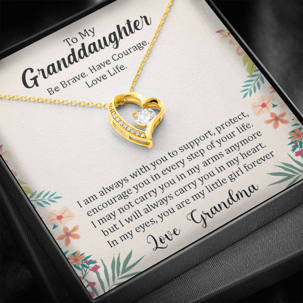 To My Grand Daughter - In Every Step Of Your Life (Love Grandma) Stunning 14k Gold Forever Love Heart Necklace