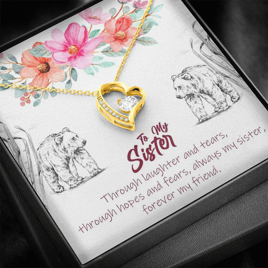 To My Sister - Forever My Friend | Artisan Crafted 14k Brilliant Gold Heart Family Necklace