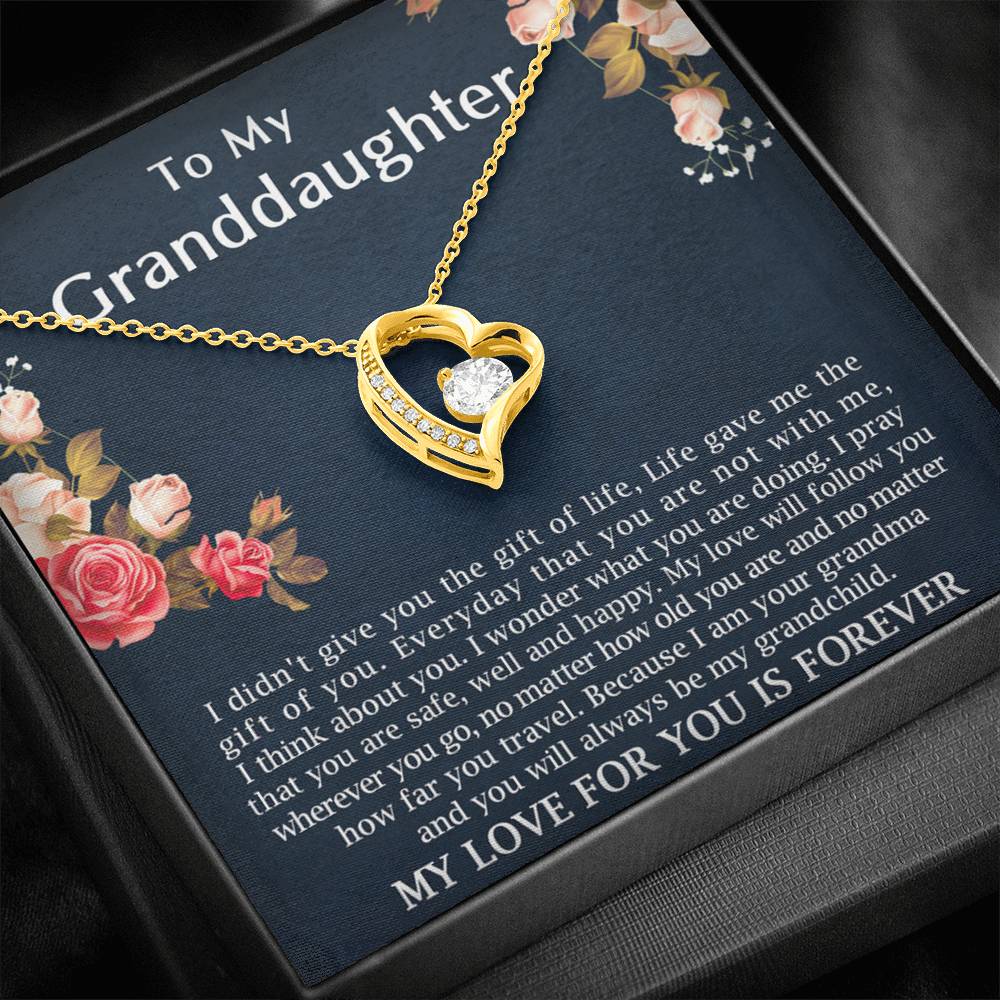 To My Grand Daughter -  My Love Will Follow You | Stunning 14k Gold Forever Love Heart Necklace