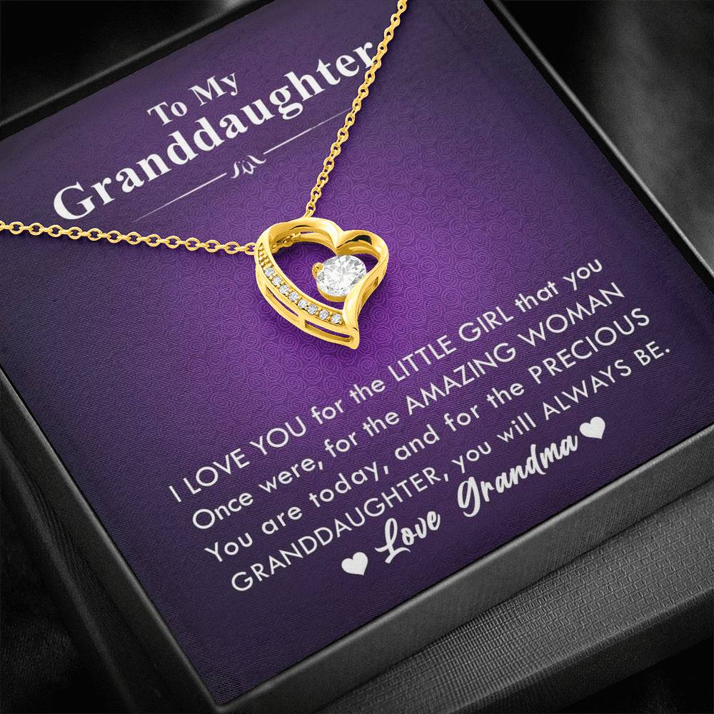 To My Grand Daughter - The Amazing Woman (Love, Grandma) | Stunning 14k Gold Forever Love Heart Necklace