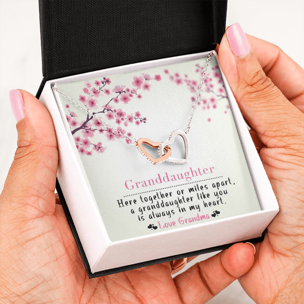 To My Grand Daughter - Here Together Or Miles Apart (Love, Grandma) |  Beautiful 14k Gold Forever Family Locked Hearts