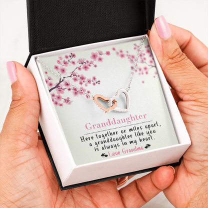 To My Grand Daughter - Here Together Or Miles Apart (Love, Grandma) |  Beautiful 14k Gold Forever Family Locked Hearts