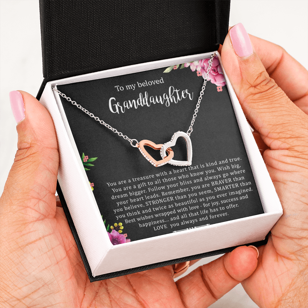 To My Beloved Grand Daughter - A Heart That Is Kind And True  | Beautiful 14k Gold Forever Family Locked Hearts