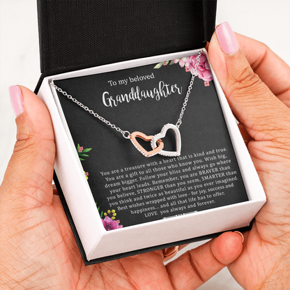 To My Beloved Grand Daughter - A Heart That Is Kind And True  | Beautiful 14k Gold Forever Family Locked Hearts