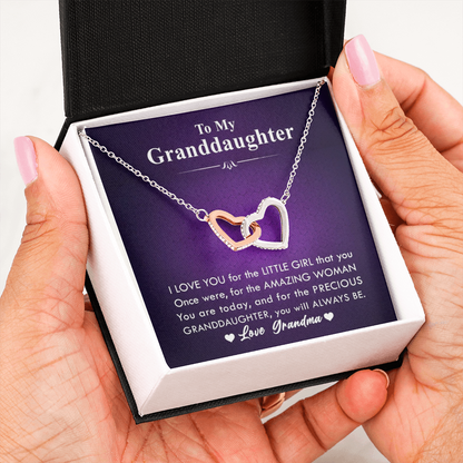 To My Grand Daughter - The Amazing Woman (Love, Grandma) | Beautiful 14k Gold Forever Family Locked Hearts