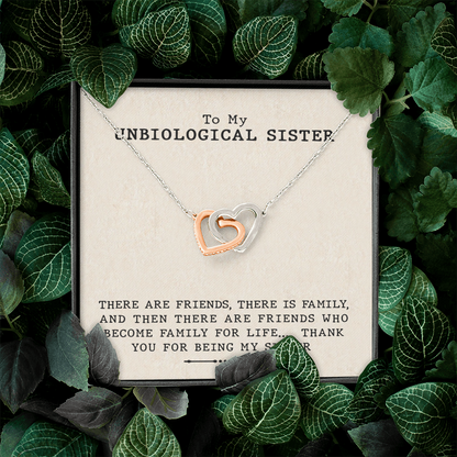 To My Unbiological Sister - Family For Life | Interlocking Unbreakable Hearts Steel Necklace