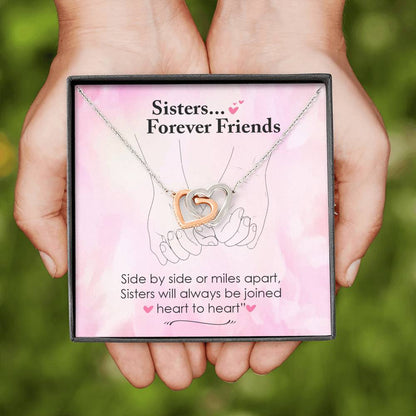 Sisters, Forever Friends - Side By Side Or Miles Apart |  Beautiful 14k Gold Forever Family Locked Hearts