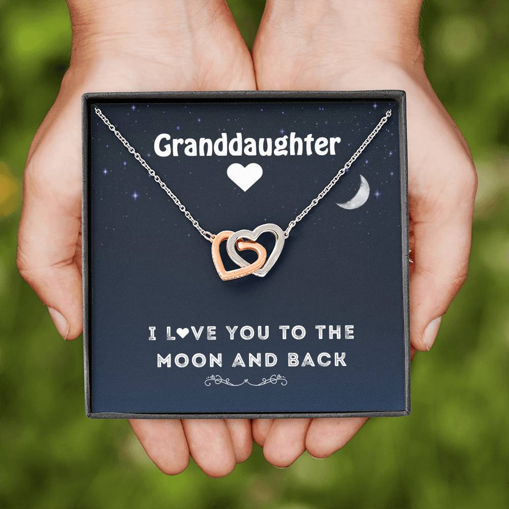 Grand Daughter - I Love You To The Moon And Back | Beautiful 14k Gold Forever Family Locked Hearts