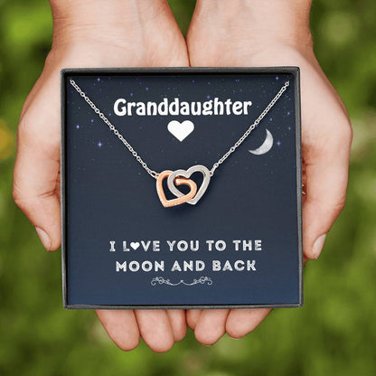 Grand Daughter - I Love You To The Moon And Back | Beautiful 14k Gold Forever Family Locked Hearts