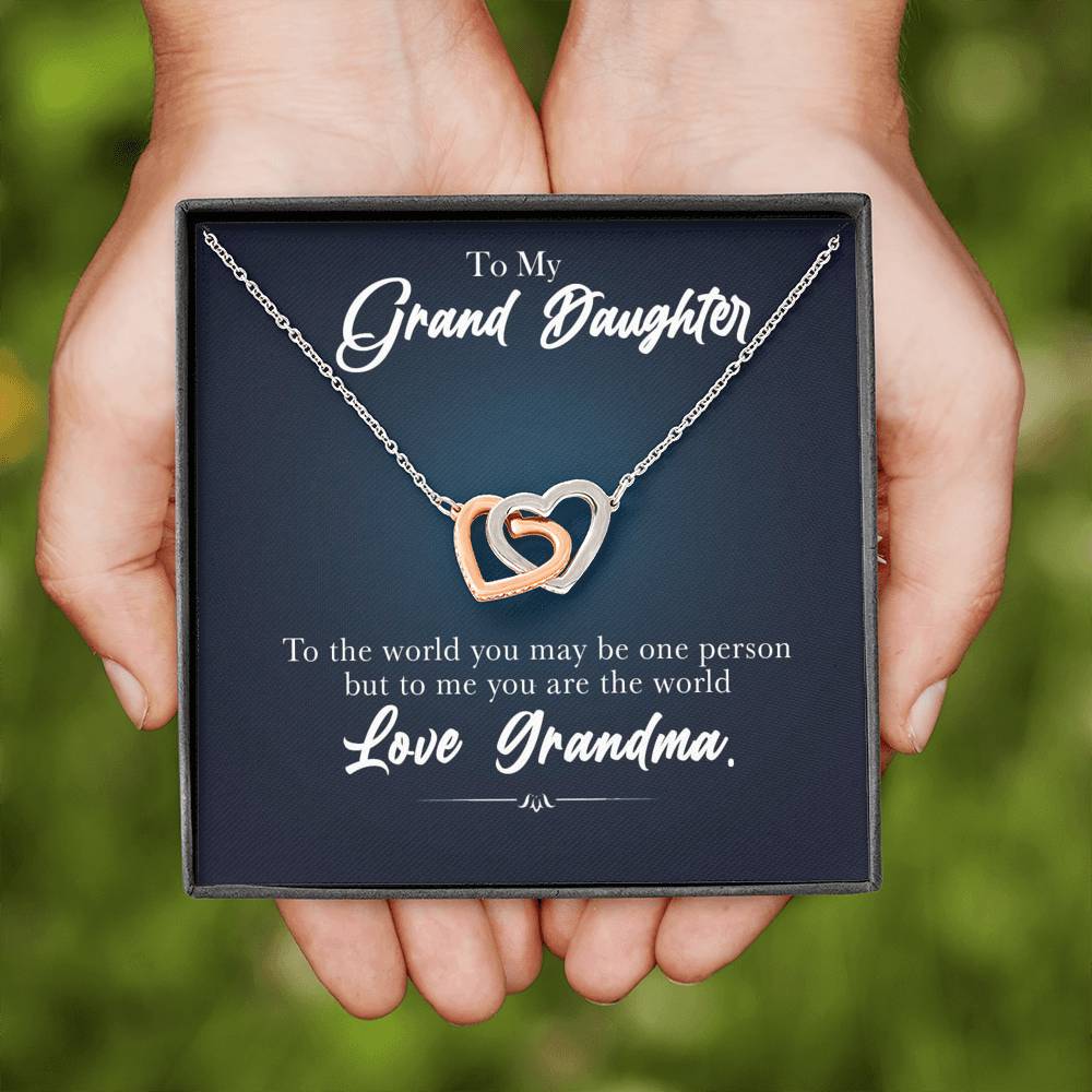 To My Grand Daughter - You Are The World ( Love, Grandma) | Beautiful 14k Gold Forever Family Locked Hearts
