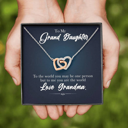 To My Grand Daughter - You Are The World ( Love, Grandma) | Beautiful 14k Gold Forever Family Locked Hearts