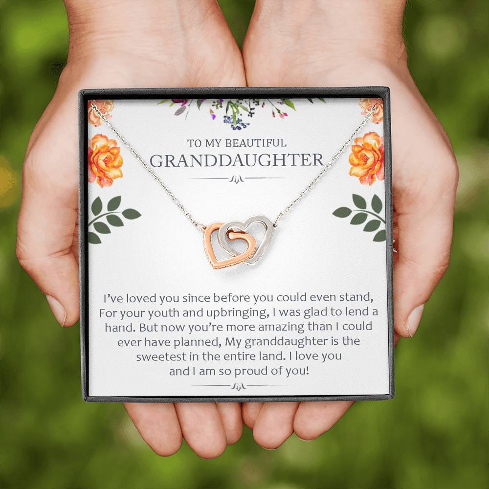 To My Beautiful Grand Daughter - The Sweetest In The Entire Land | Beautiful 14k Gold Forever Family Locked Hearts