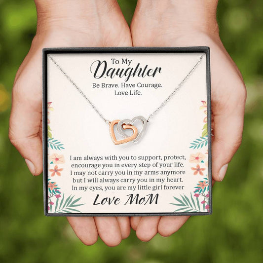 To My Daughter - In Every Step Of Your Life (Love, Mom) | Beautiful 14k Gold Forever Family Locked Hearts