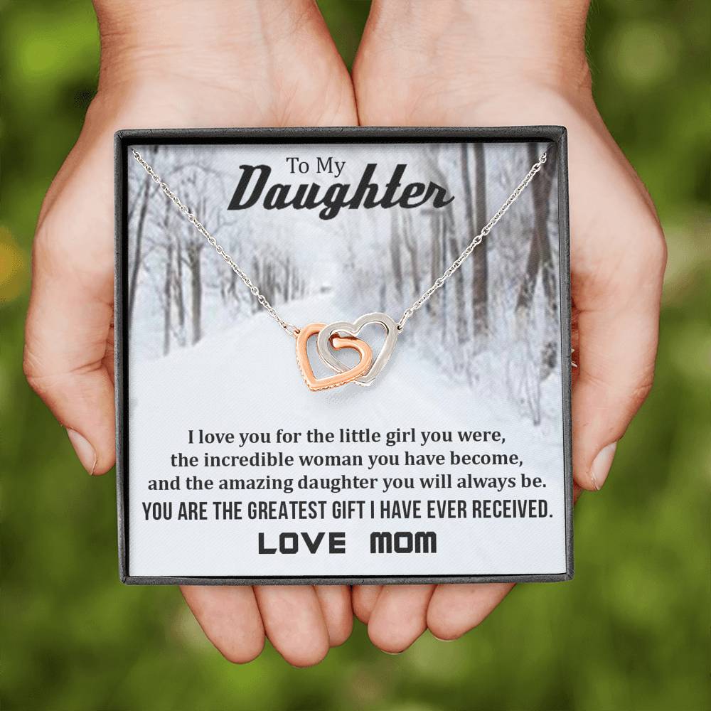 To My Daughter - You Are The Greatest Gift (Love, Mom)| Beautiful 14k Gold Forever Family Locked Hearts