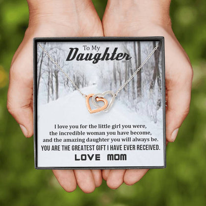 To My Daughter - You Are The Greatest Gift (Love, Mom)| Beautiful 14k Gold Forever Family Locked Hearts