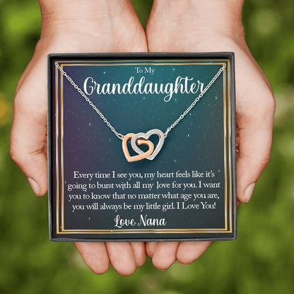 To My Grand Daughter - You Will Always Be My Little Girl (Love, Nana) | Beautiful 14k Gold Forever Family Locked Hearts