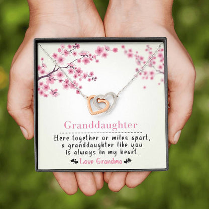 To My Grand Daughter - Here Together Or Miles Apart (Love, Grandma) |  Beautiful 14k Gold Forever Family Locked Hearts