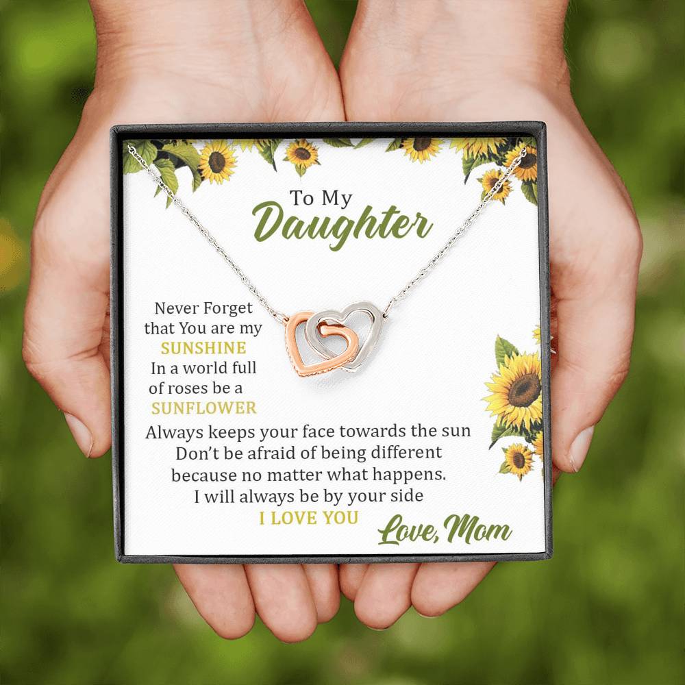 To My Daughter - You Are My Sunshine (Love, Mom) | Beautiful 14k Gold Forever Family Locked Hearts