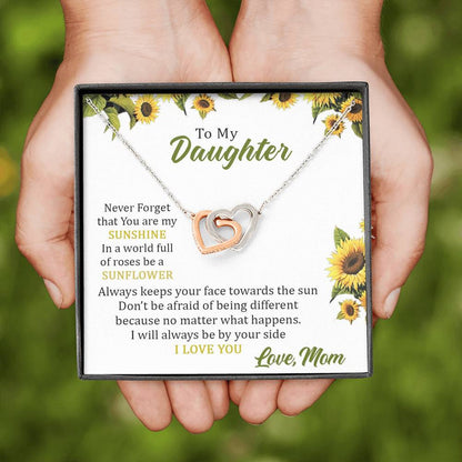 To My Daughter - You Are My Sunshine (Love, Mom) | Beautiful 14k Gold Forever Family Locked Hearts