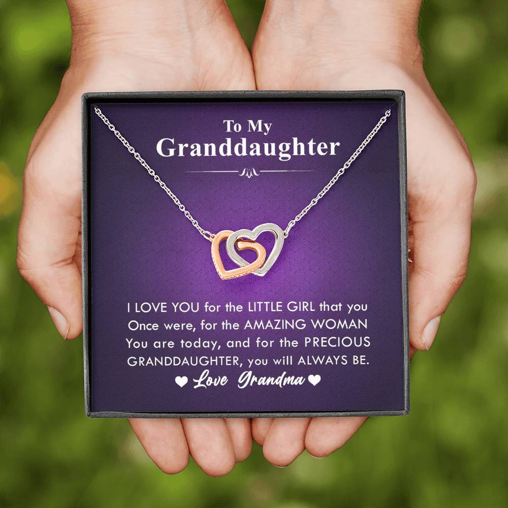 To My Grand Daughter - The Amazing Woman (Love, Grandma) | Beautiful 14k Gold Forever Family Locked Hearts