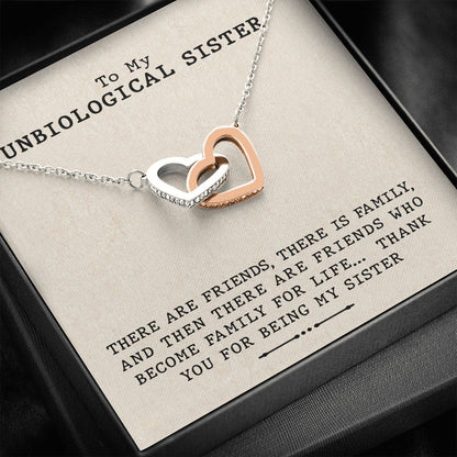 To My Unbiological Sister - Family For Life | Interlocking Unbreakable Hearts Steel Necklace