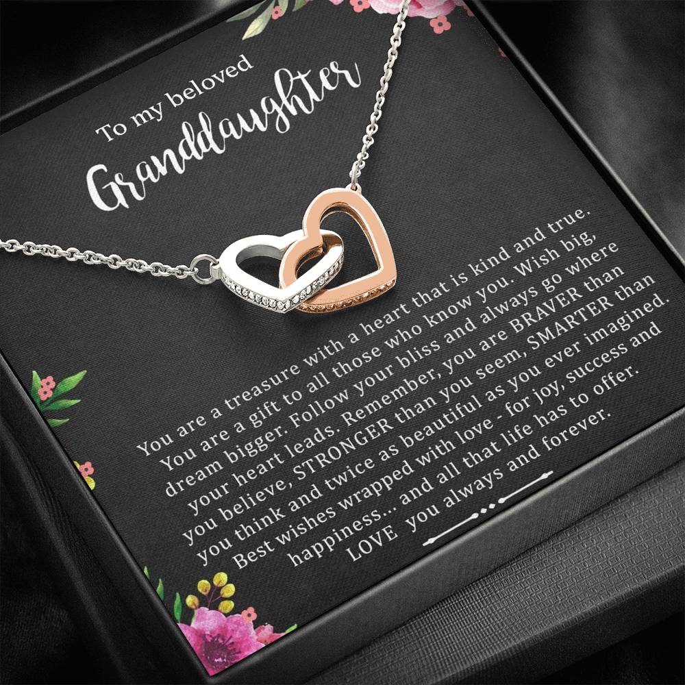 To My Beloved Grand Daughter - A Heart That Is Kind And True  | Beautiful 14k Gold Forever Family Locked Hearts