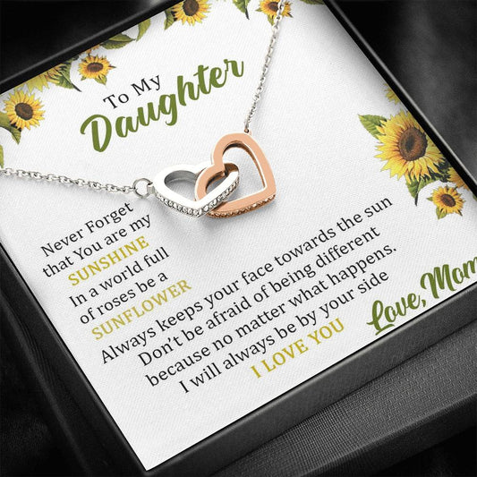 To My Daughter - You Are My Sunshine (Love, Mom) | Beautiful 14k Gold Forever Family Locked Hearts