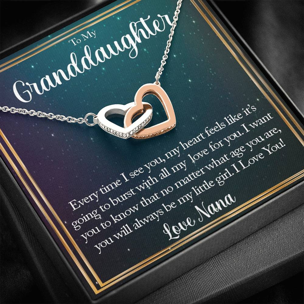 To My Grand Daughter - You Will Always Be My Little Girl (Love, Nana) | Beautiful 14k Gold Forever Family Locked Hearts