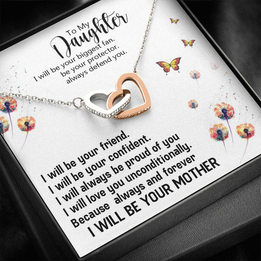 To My Daughter - I Will Be Your Biggest Fan | Beautiful 14k Gold Forever Family Locked Hearts
