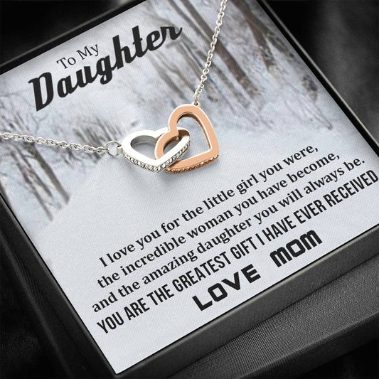 To My Daughter - You Are The Greatest Gift (Love, Mom)| Beautiful 14k Gold Forever Family Locked Hearts